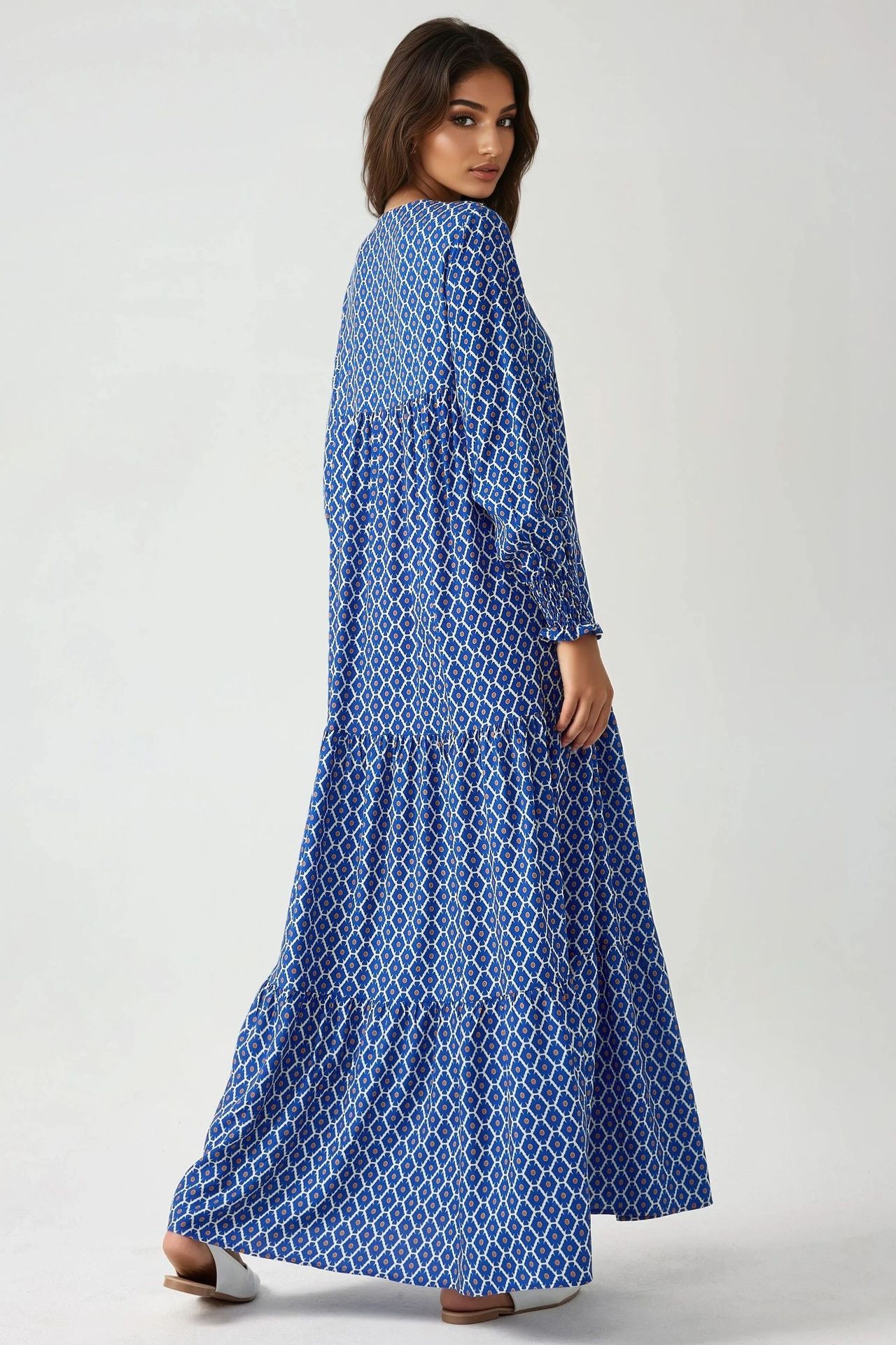 Printed Crew Neck Viscose Maxi Dress