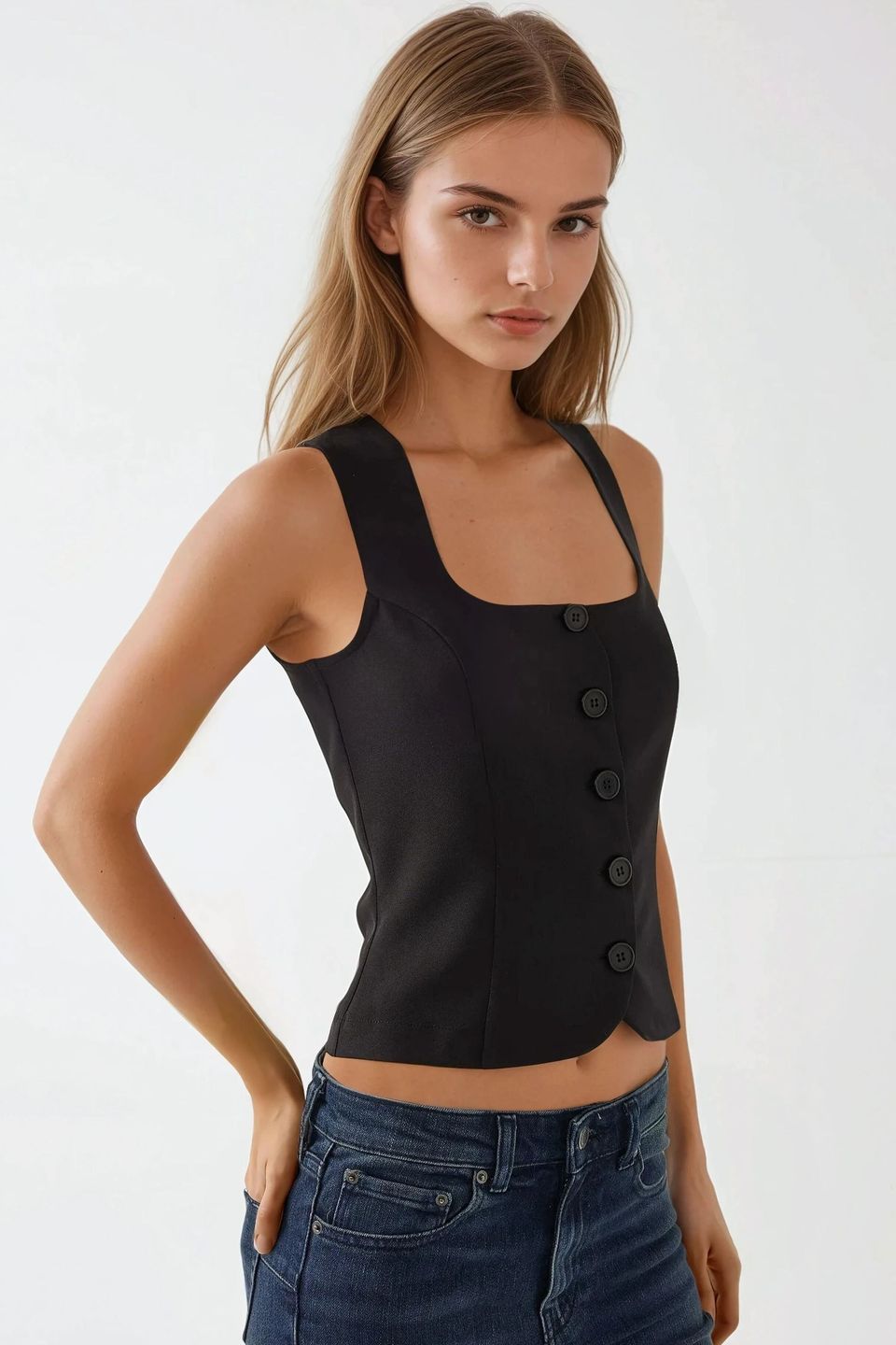 Fitted Square Collar Waistcoat