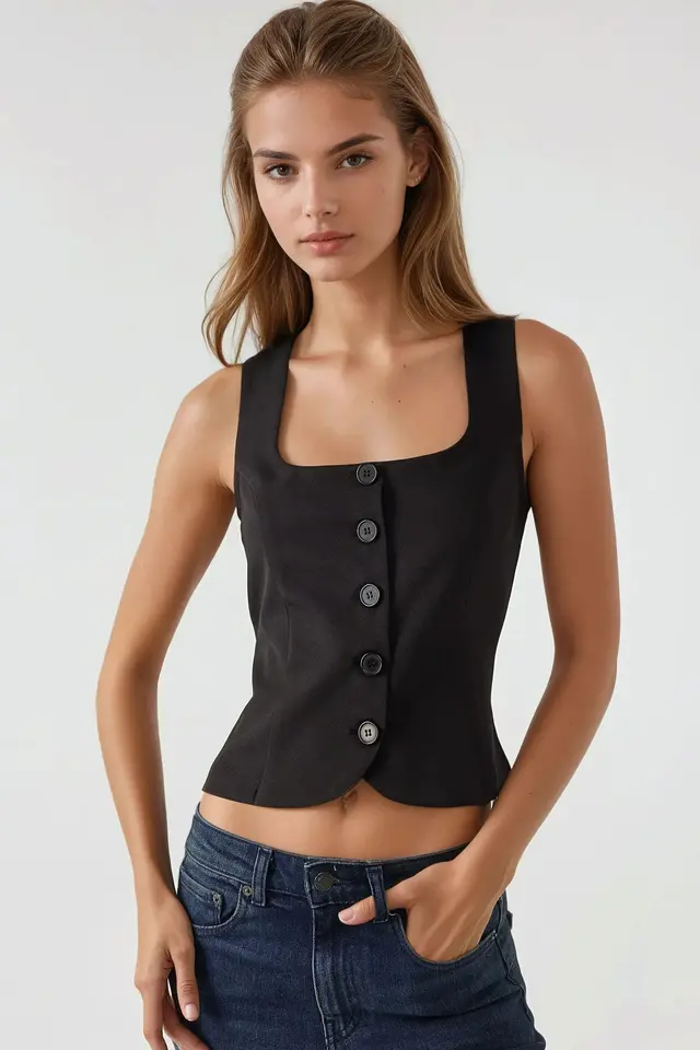 Fitted Square Collar Waistcoat