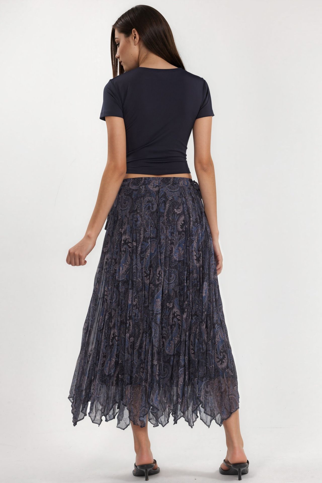High Waist Paisley Midi Skirt 3