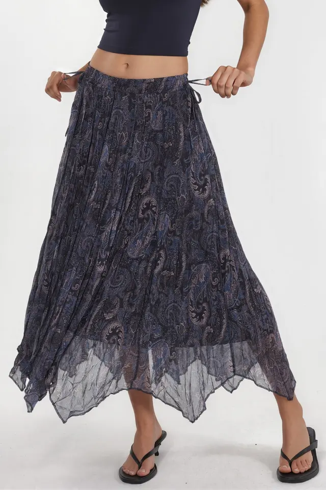 High Waist Paisley Midi Skirt