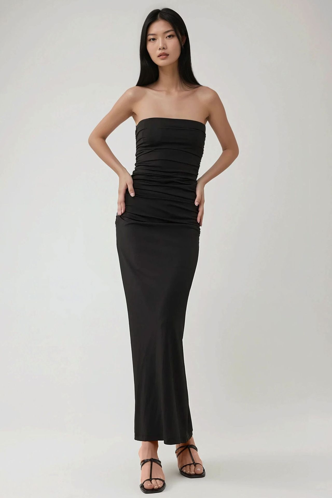Strapless Bodycon Drapped Maxi Dress