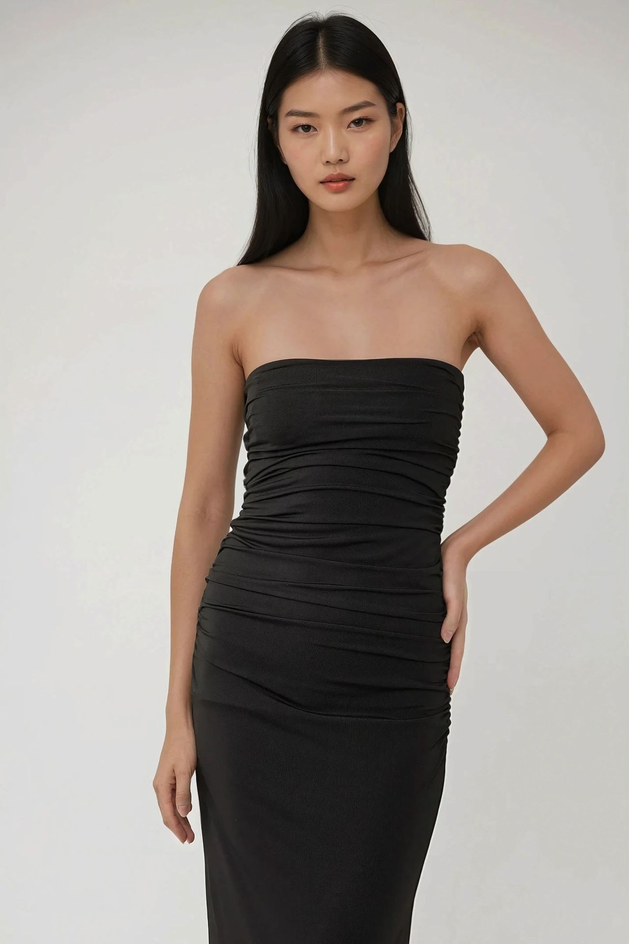 Strapless Bodycon Drapped Maxi Dress