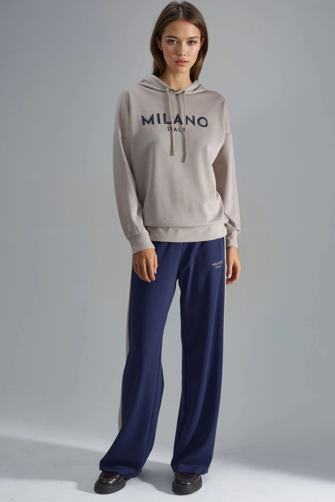 Modal Touch Hooded Embroidered Long Wide Leg Two-Piece Co-ord Set Bersan Collection 1
