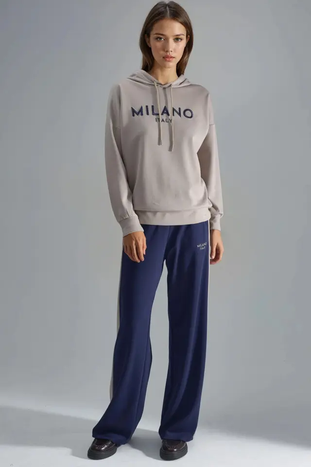 Modal Touch Hooded Embroidered Long Wide Leg Two-Piece Co-ord Set Bersan Collection