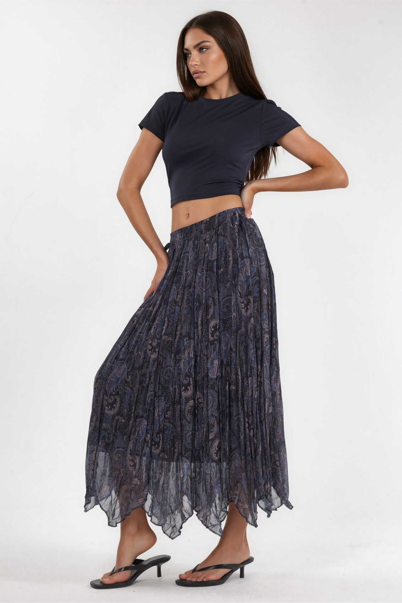 High Waist Paisley Midi Skirt 2