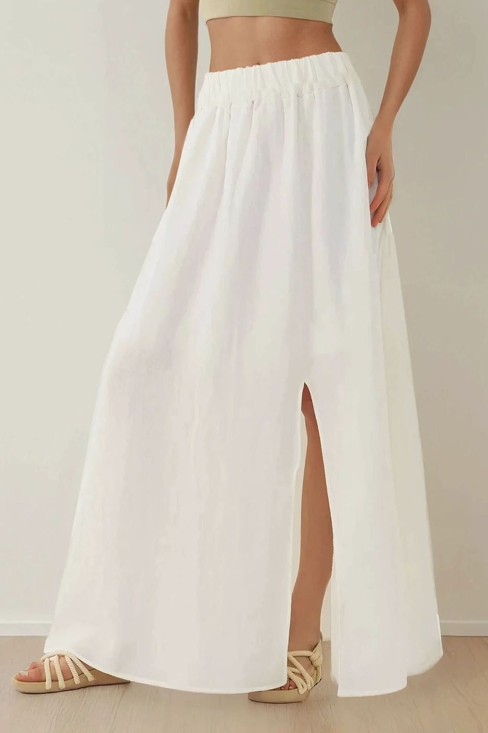 High Waist A-Form Maxi Skirt with Slit