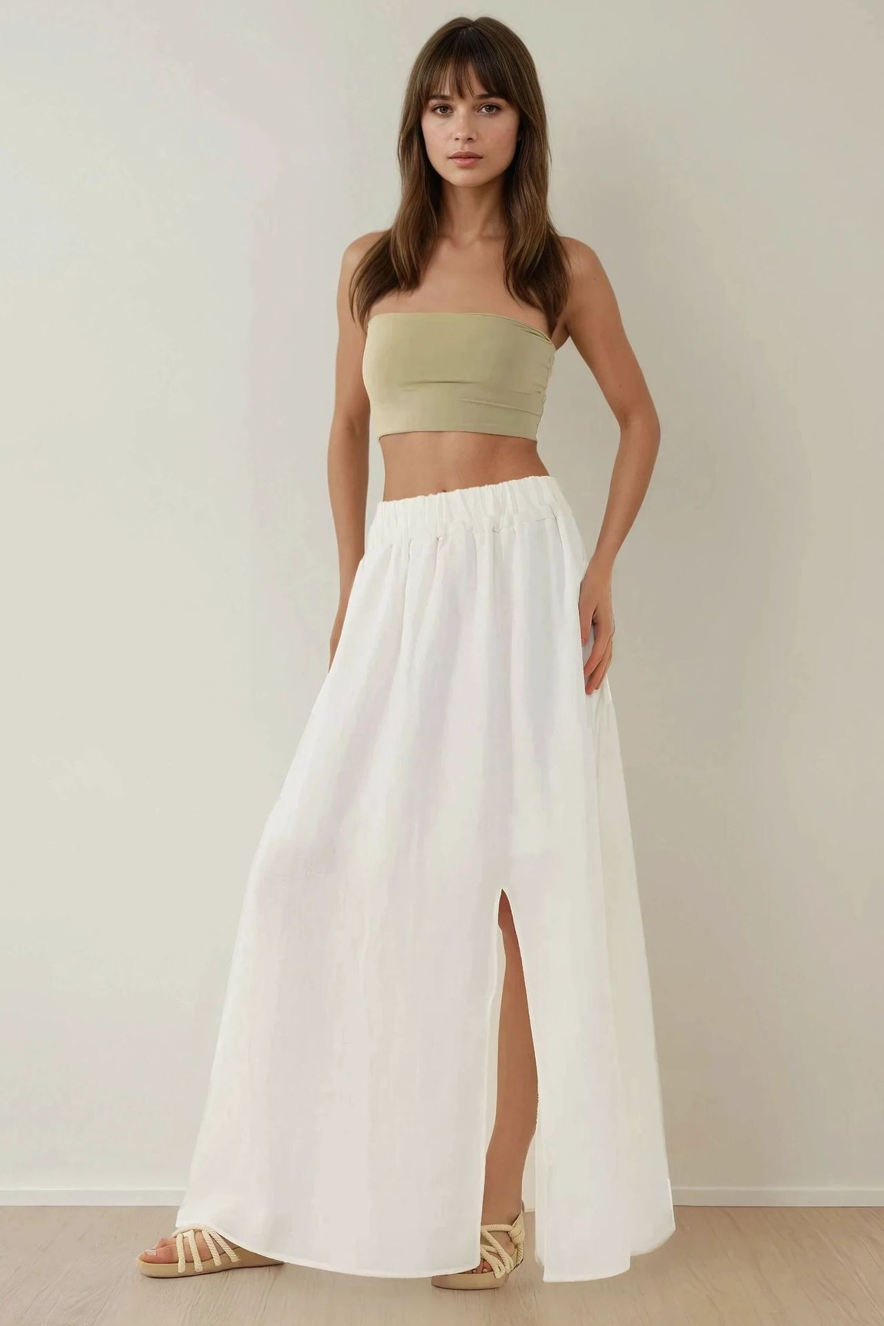 High Waist A-Form Maxi Skirt with Slit
