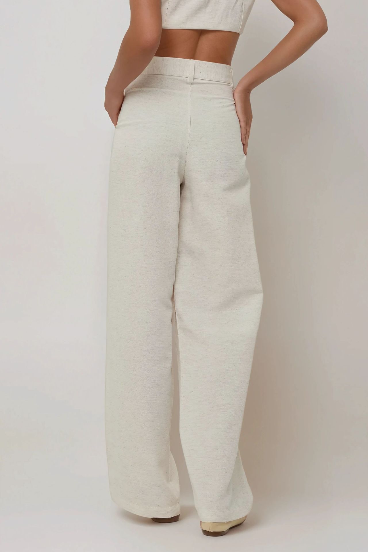 Linen Feel Wide Leg Pleated Pants