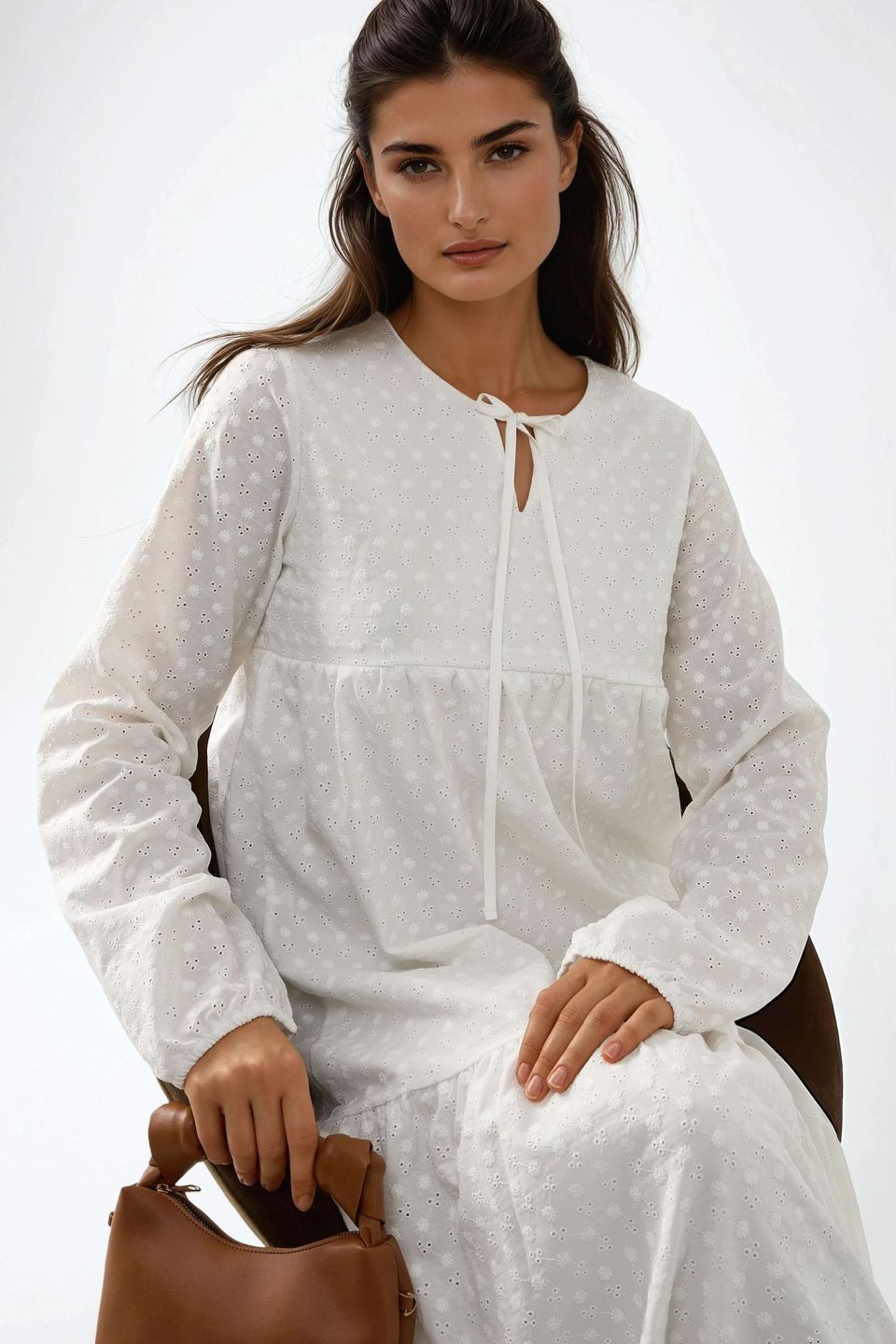 Textured Maxi Dress with Crew Neck