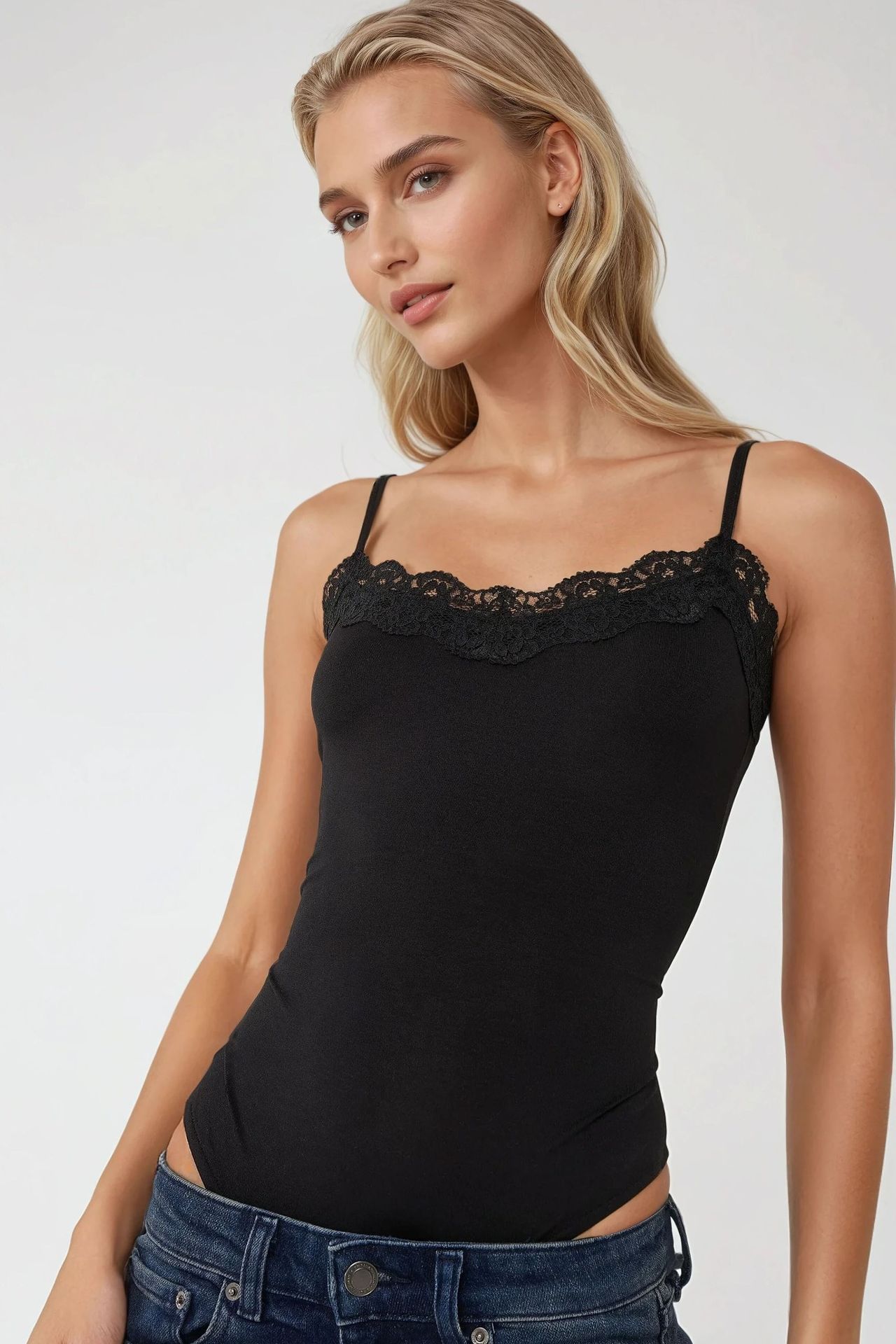 Lace V-Neck Slim Fit Bodysuit
