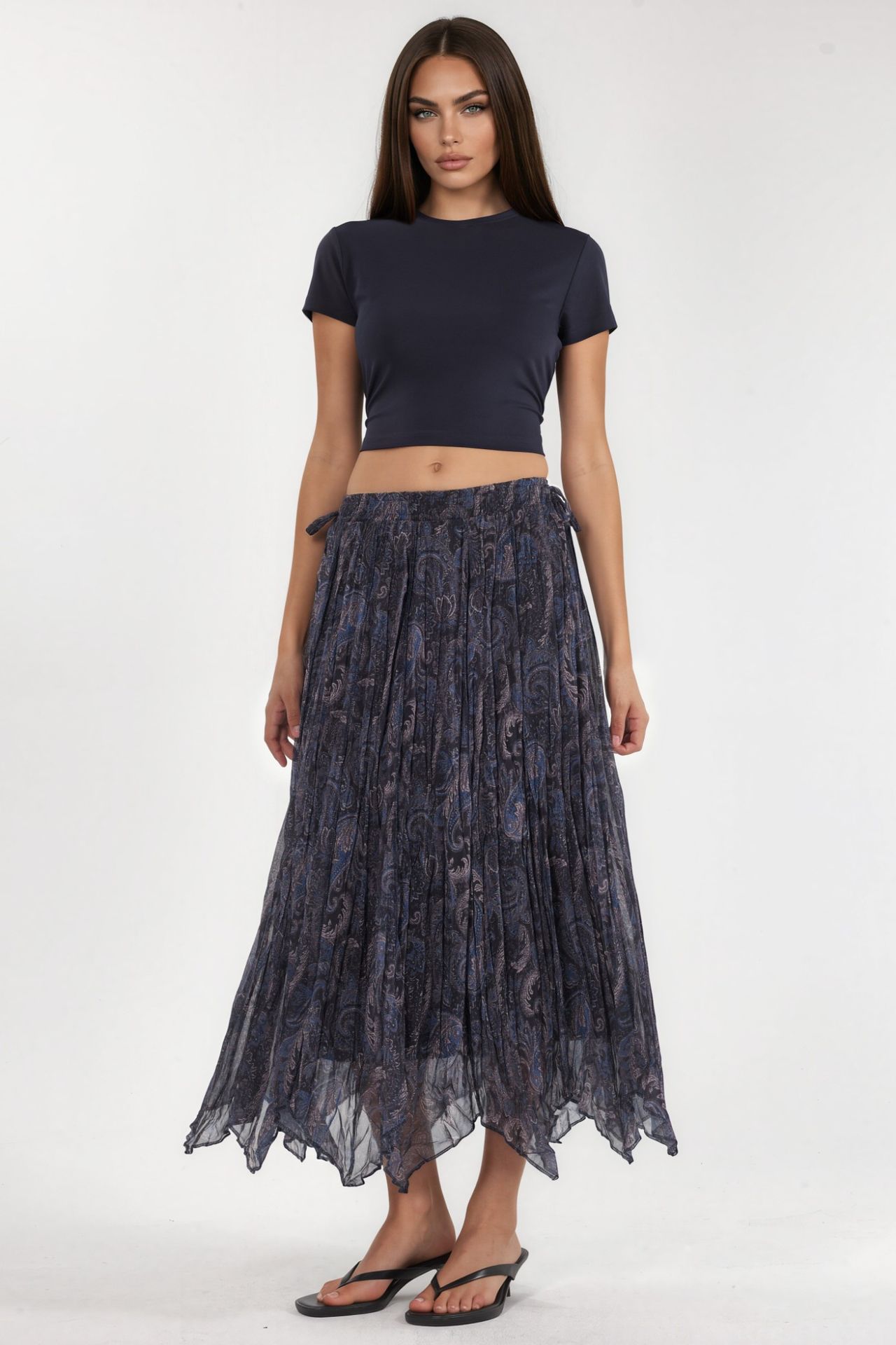High Waist Paisley Midi Skirt 5