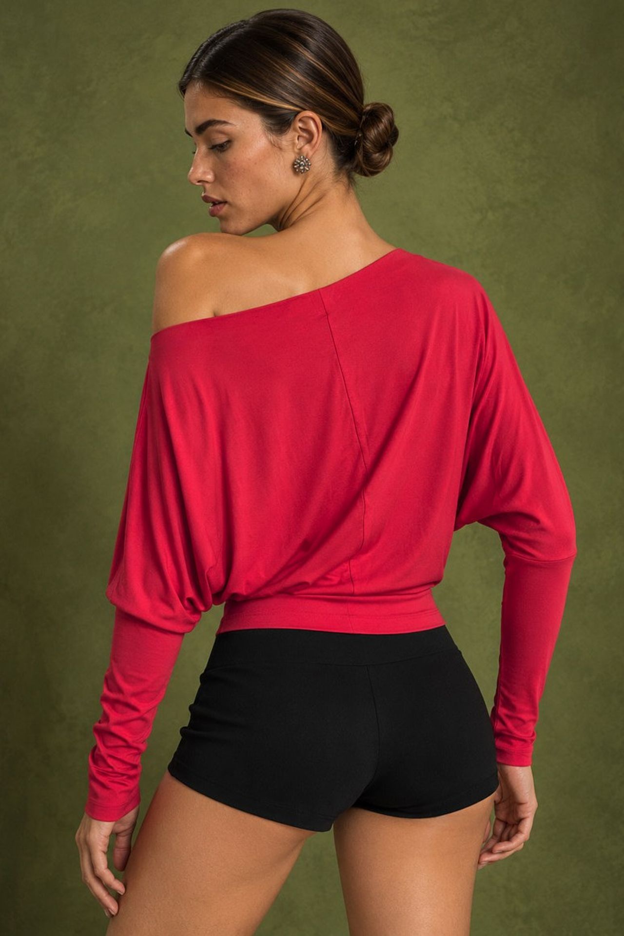 Asymmetrical Collar Long Sleeve Elastic Knit T-Shirt 5