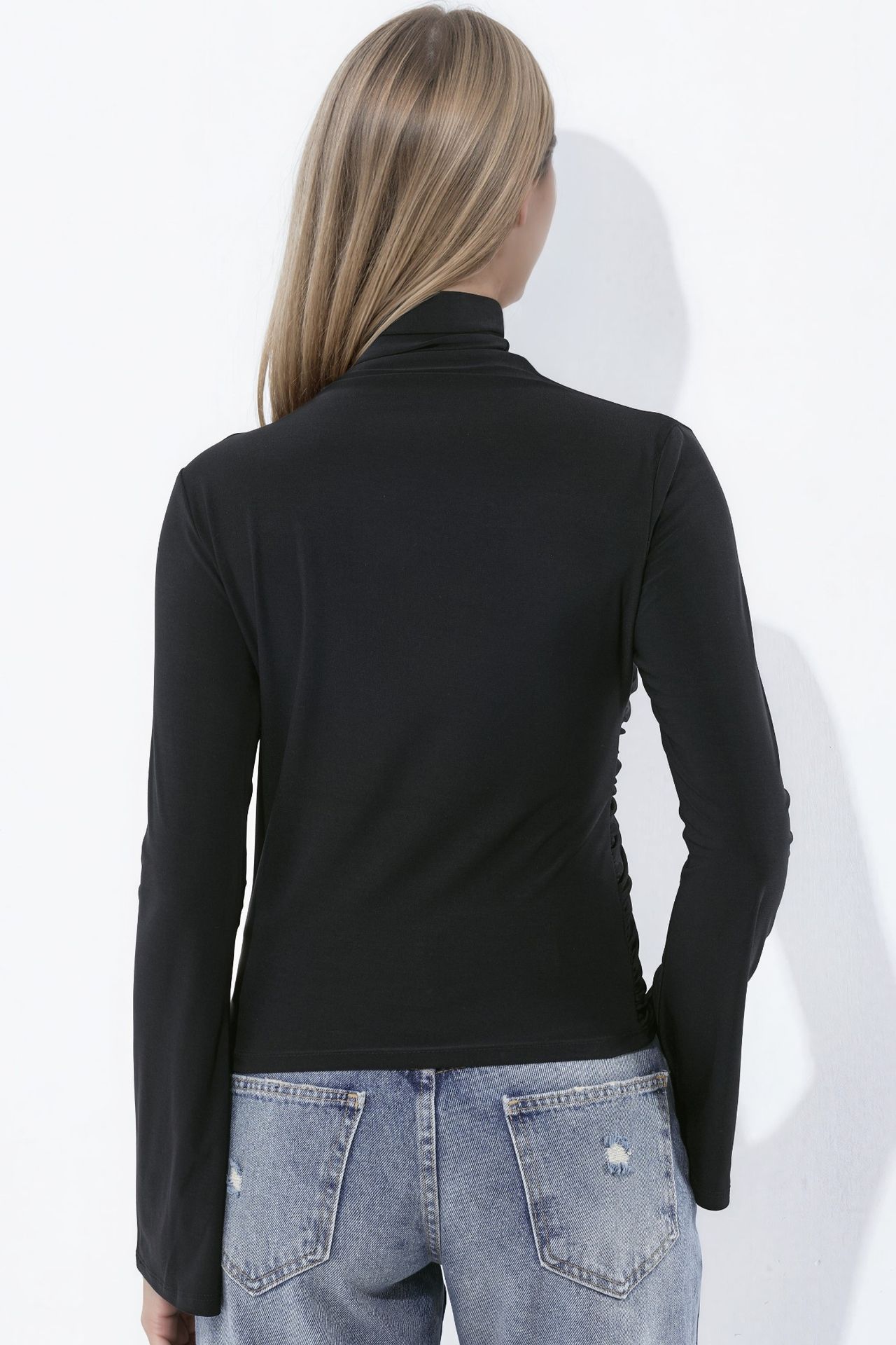 Draped Half Turtleneck Long Sleeve Slim Fit Top 4