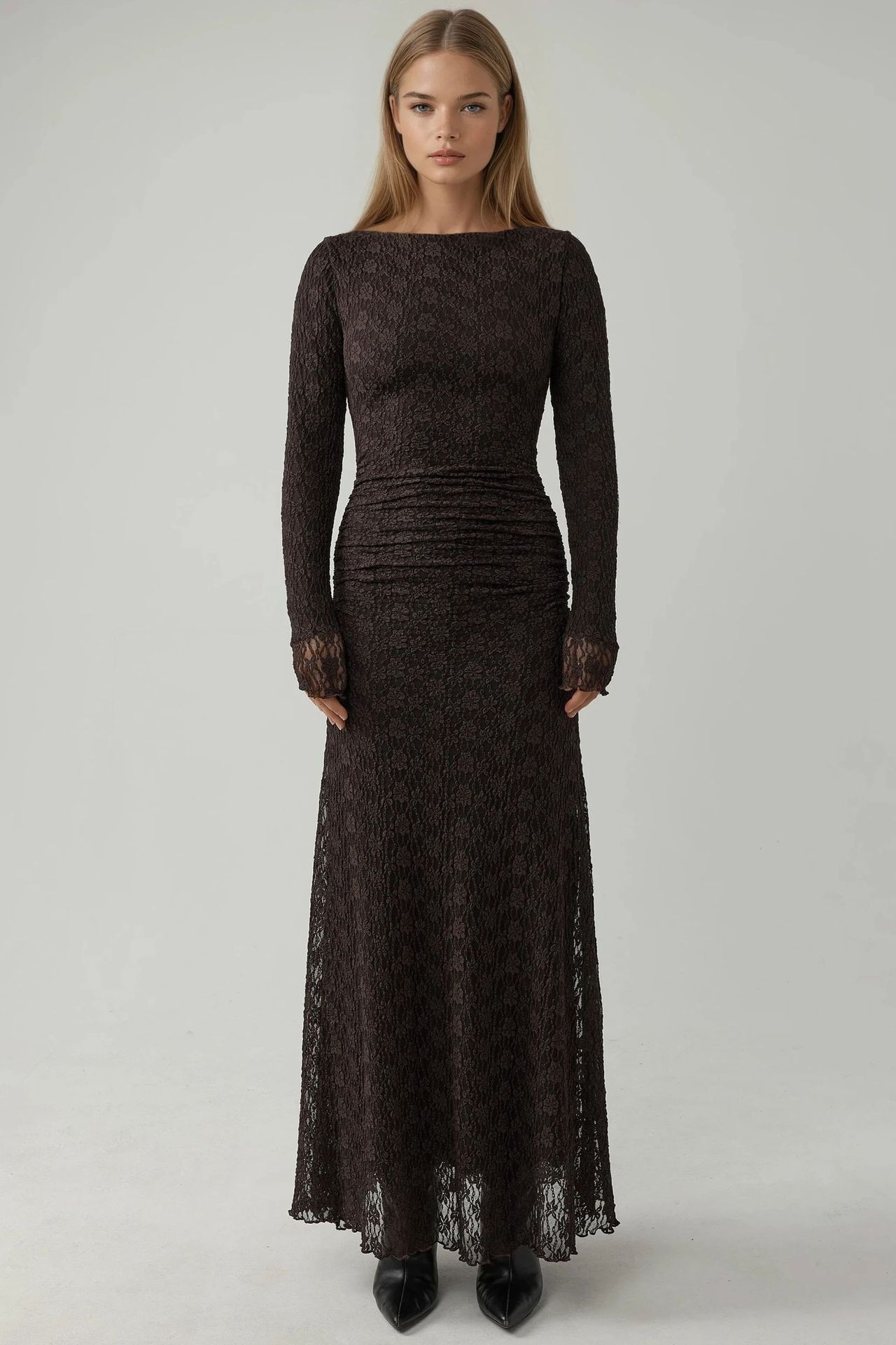 Maxi Lace Dress with Crew Neck