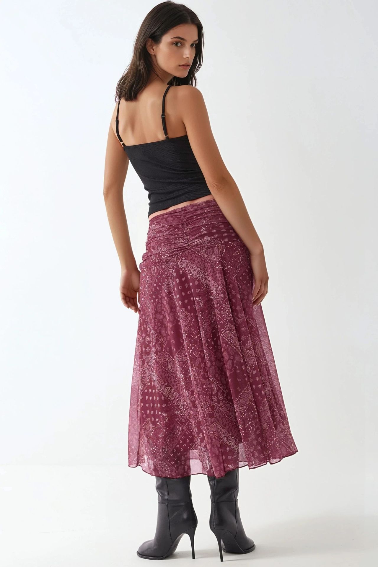Patterned Midi Wrap Skirt with Ruffle Detail 3