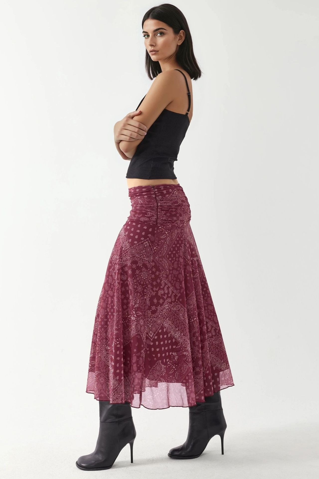 Patterned Midi Wrap Skirt with Ruffle Detail 7