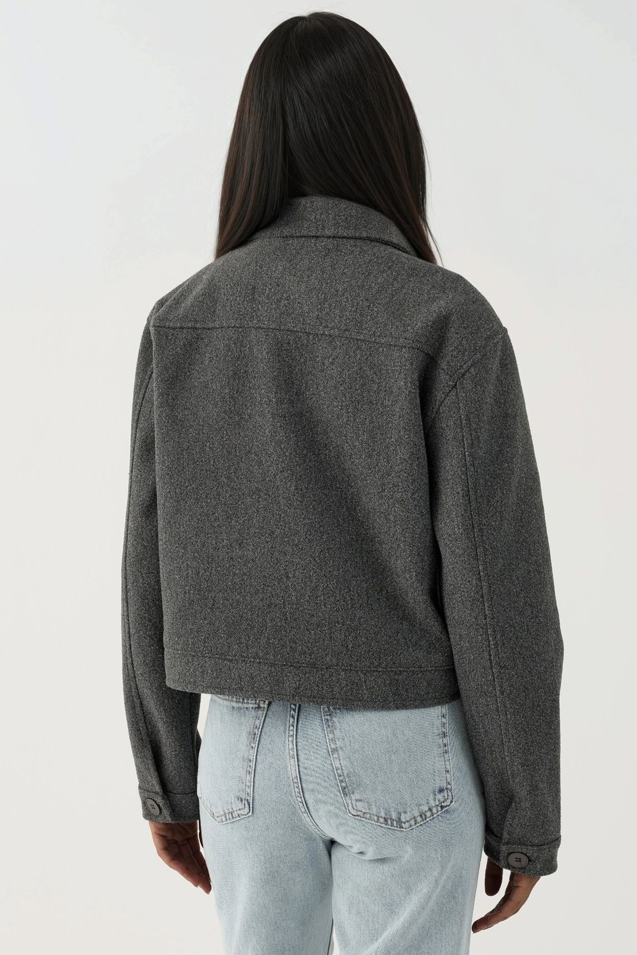 Textured Crop Jacket with Zipper