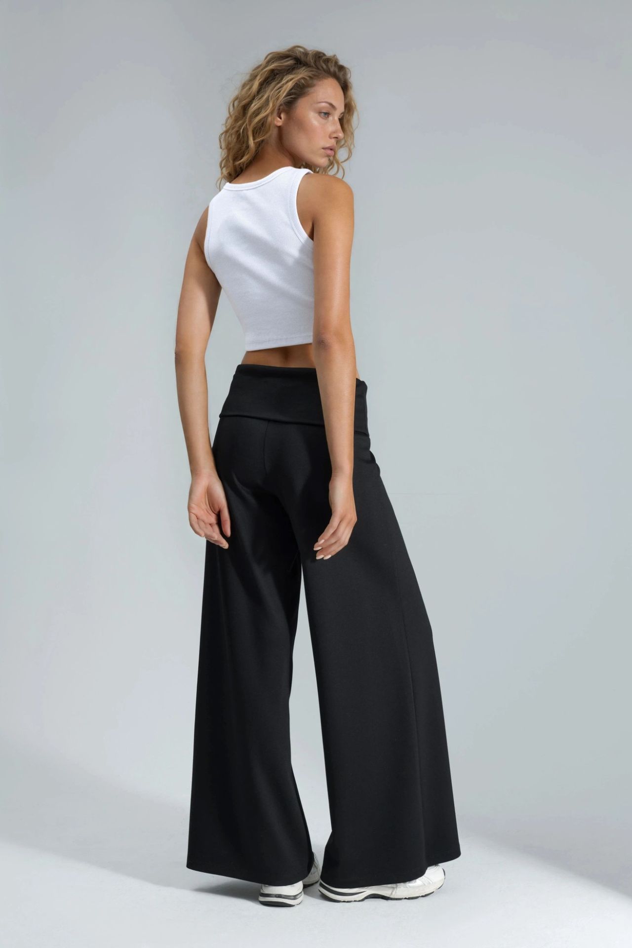 Modal Touch Folded Waist Palazzo Pants