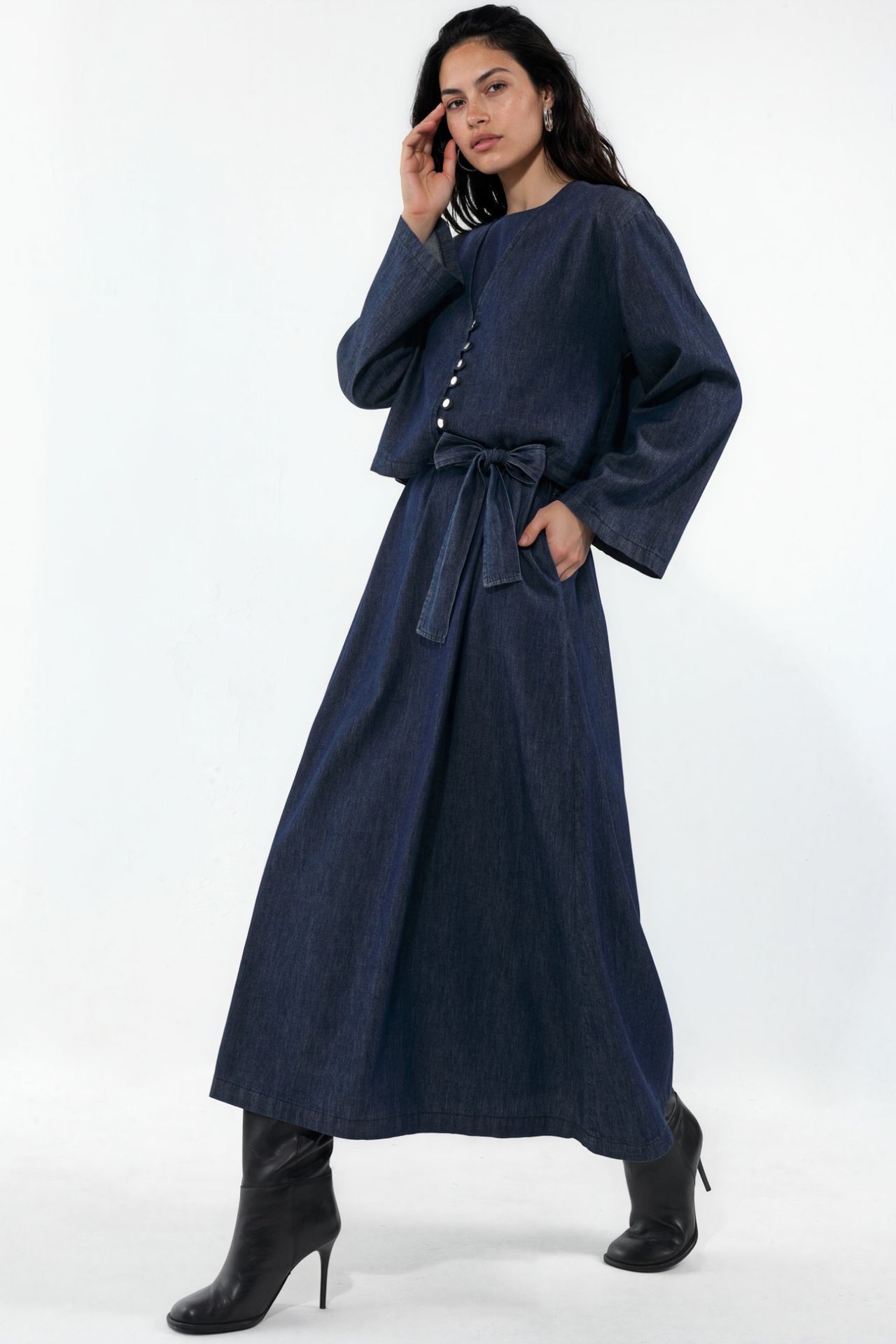 Denim Jacket & Maxi Dress Two-Piece Set