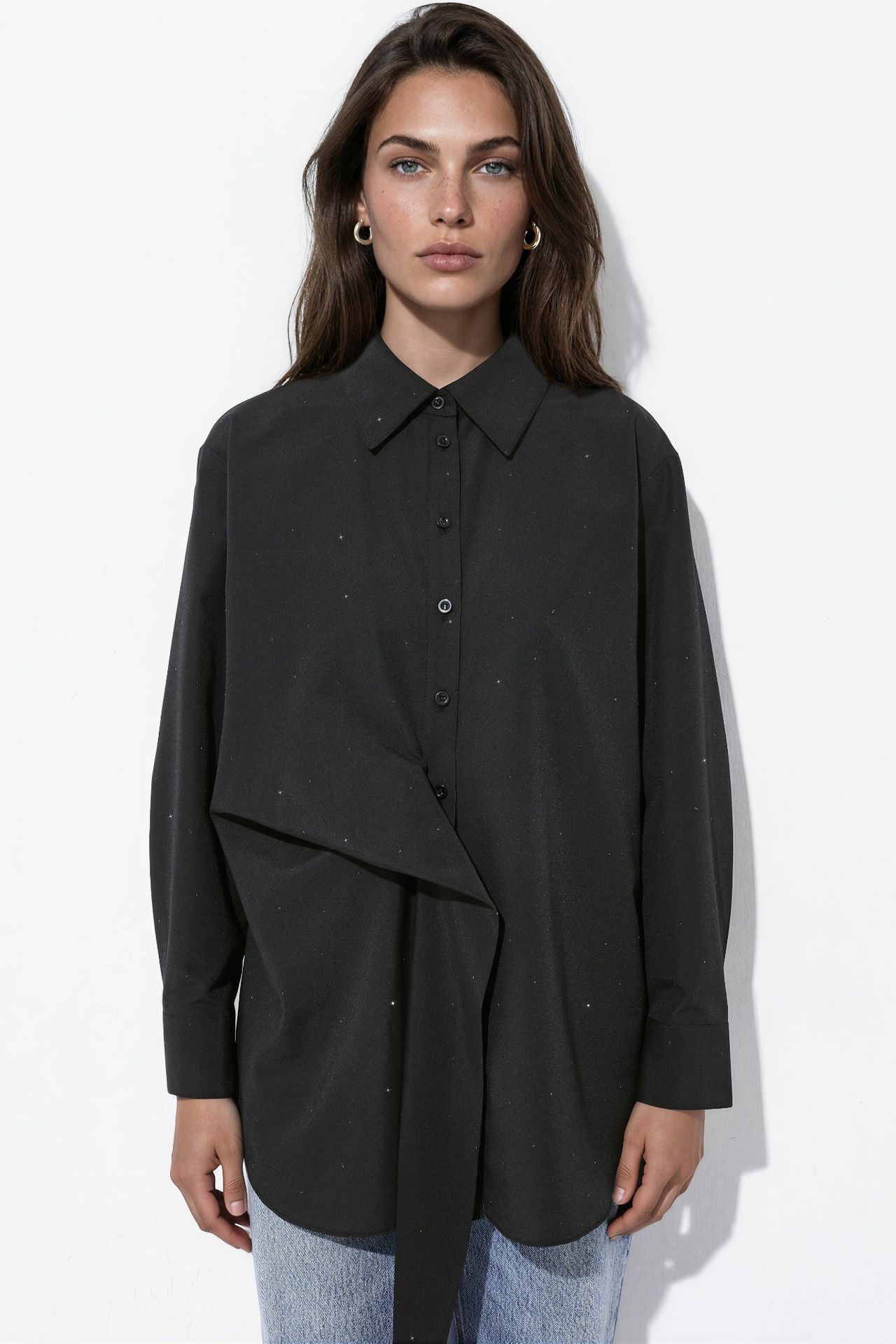 Allover Rhinestone Embellished Shirt with Tie Detail 7