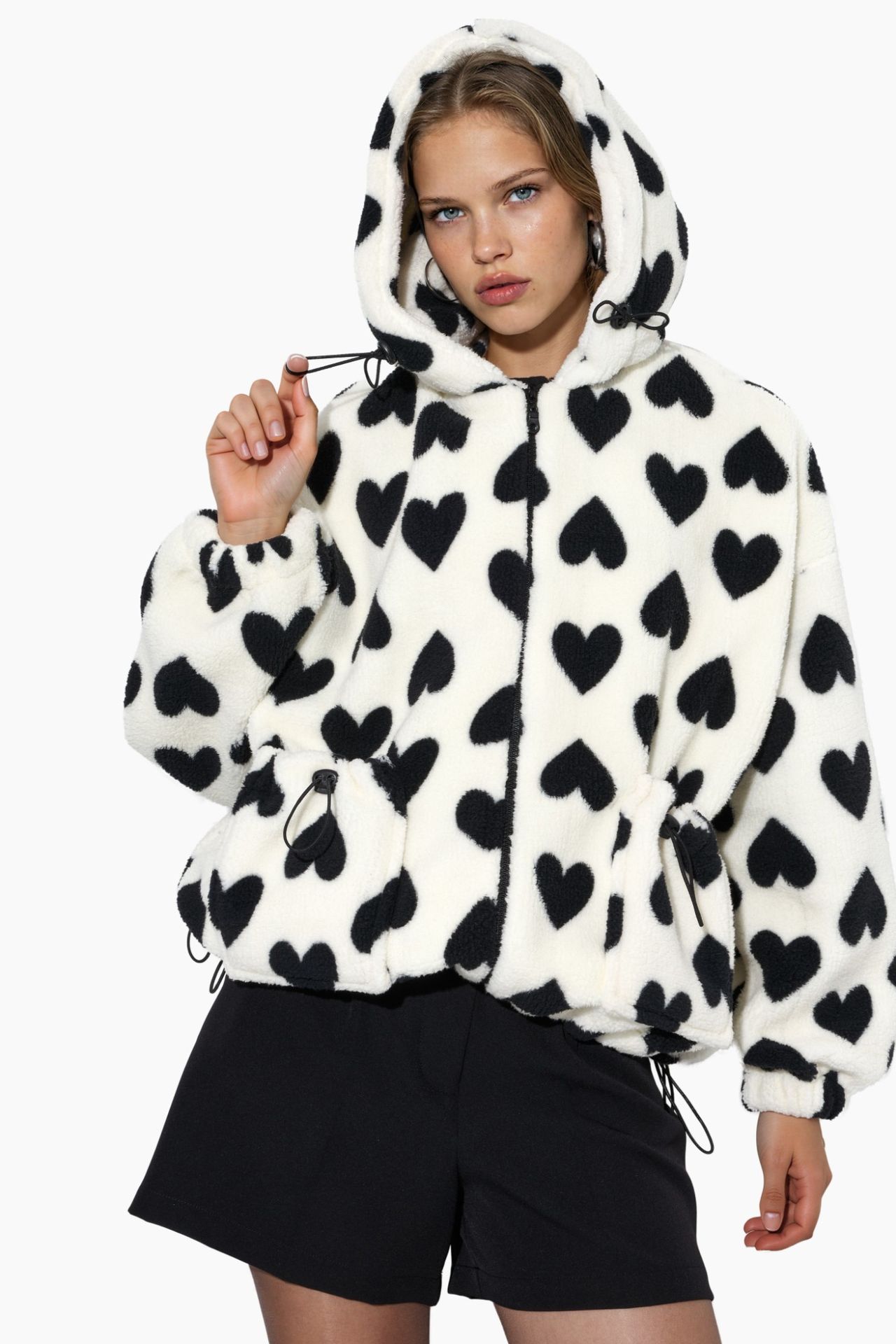 Heart Patterned Sherpa Jacket 1
