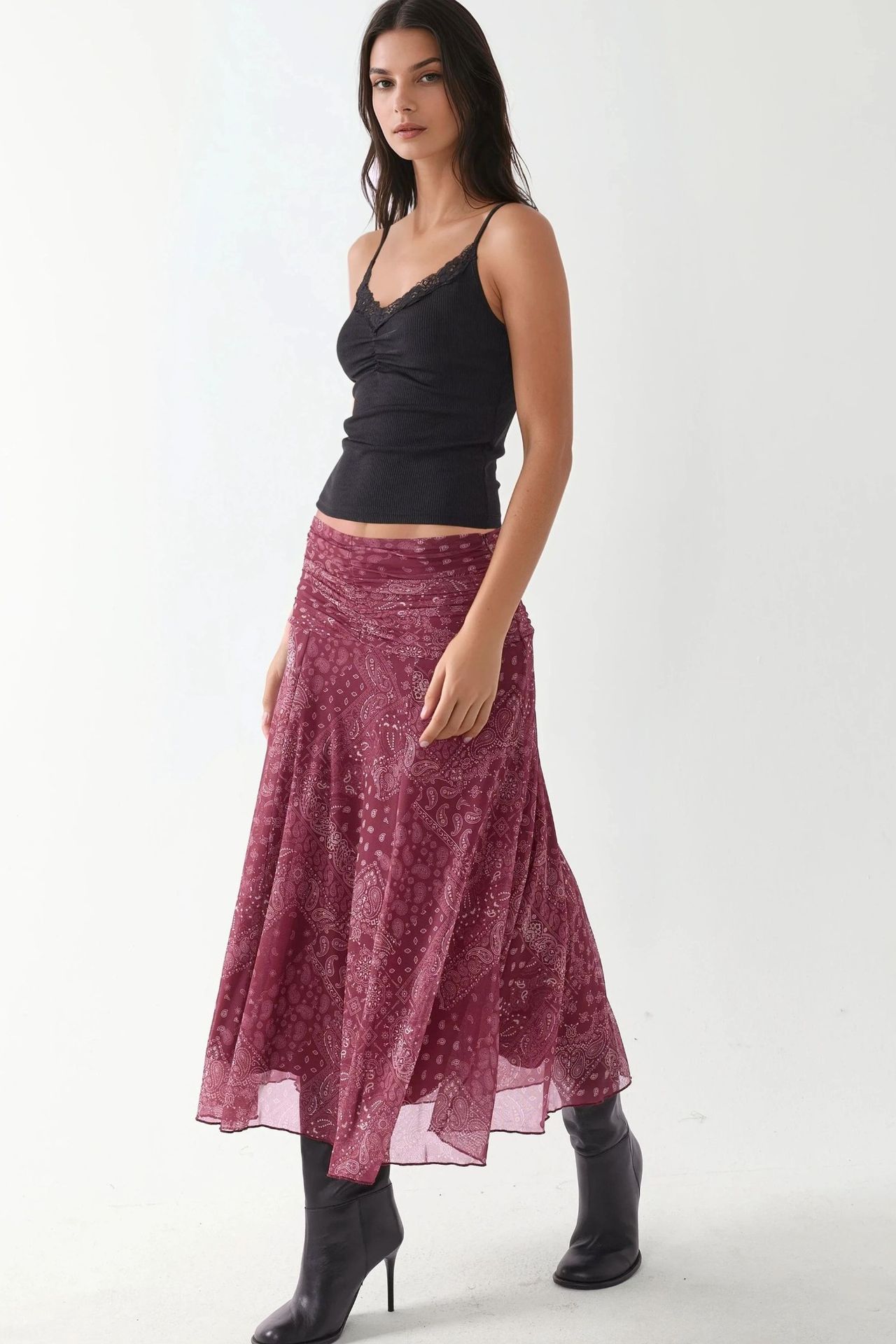 Patterned Midi Wrap Skirt with Ruffle Detail 6