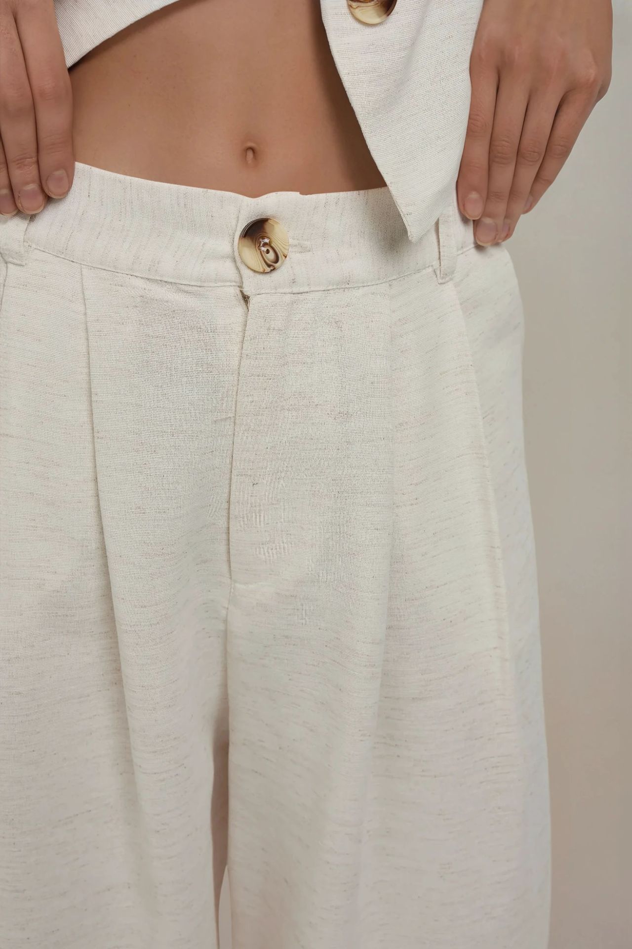 Linen Feel Wide Leg Pleated Pants