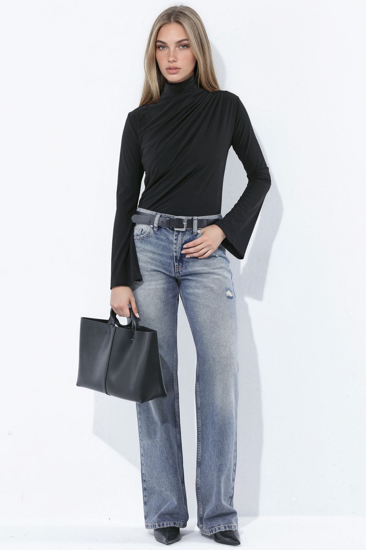 Draped Half Turtleneck Long Sleeve Slim Fit Top 5