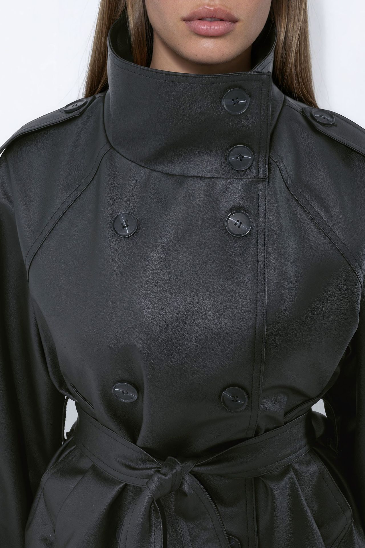 Short Faux Leather Trench Coat 6