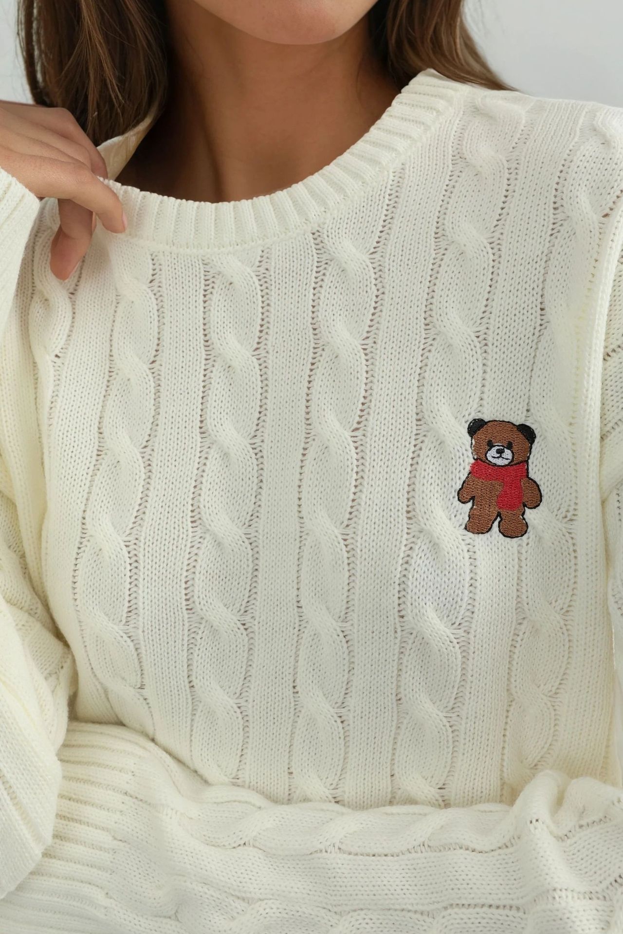 Hair Braid Knit Sweater with Embroidery 2