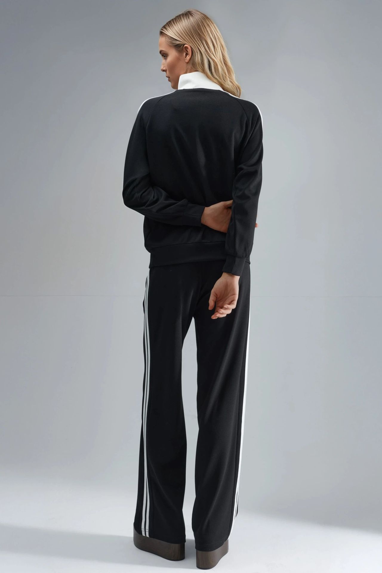 Modal Touch Wide Leg Striped Two-Piece Coord Set with Zipper Collar Bersan Collection
