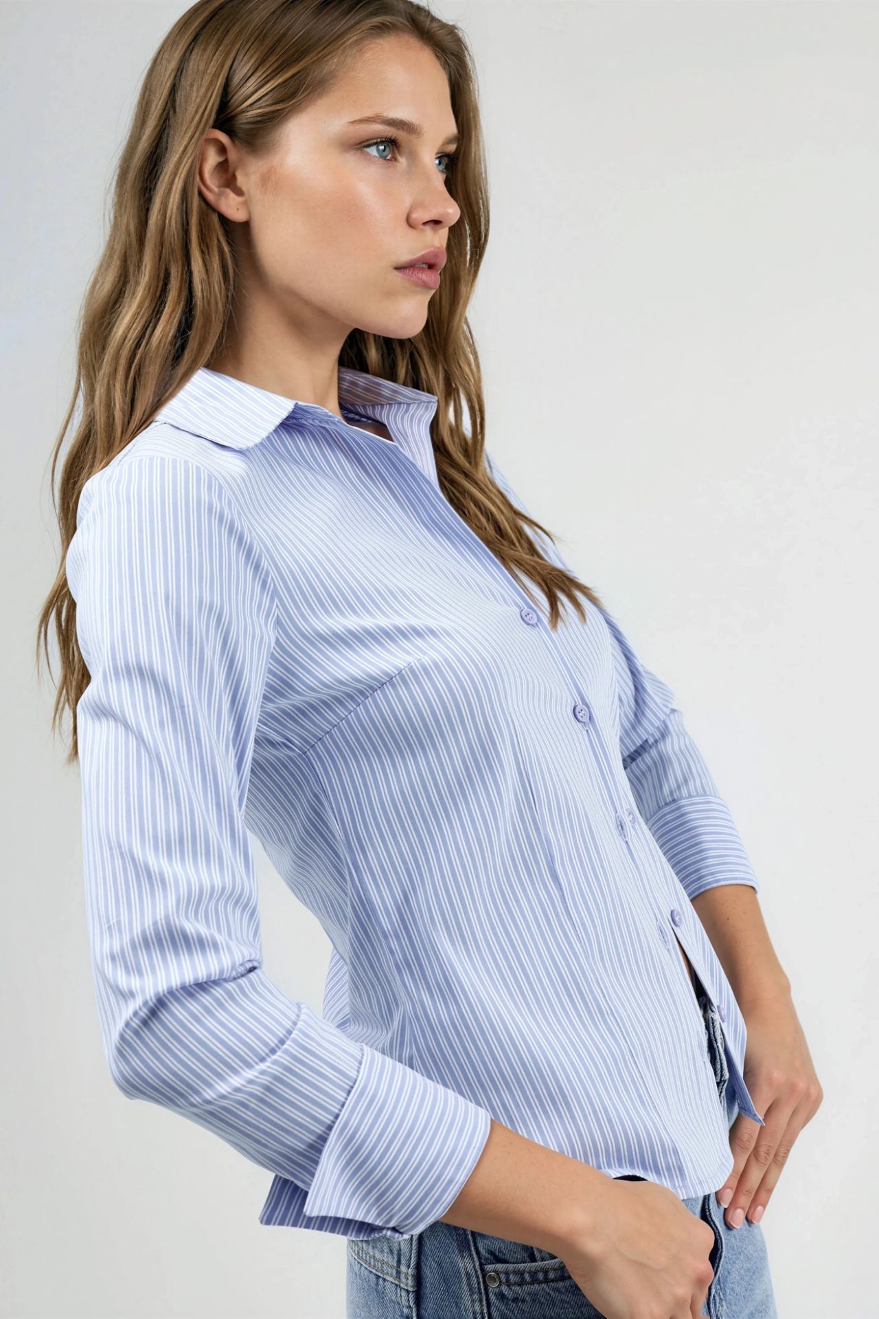 Fitted Striped Basic Shirt 2