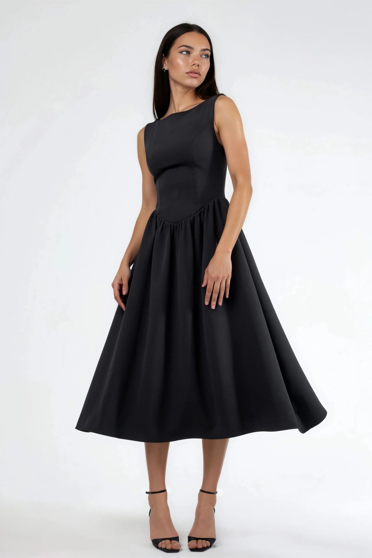 A-Form Midi Dress with Crew Neck 1
