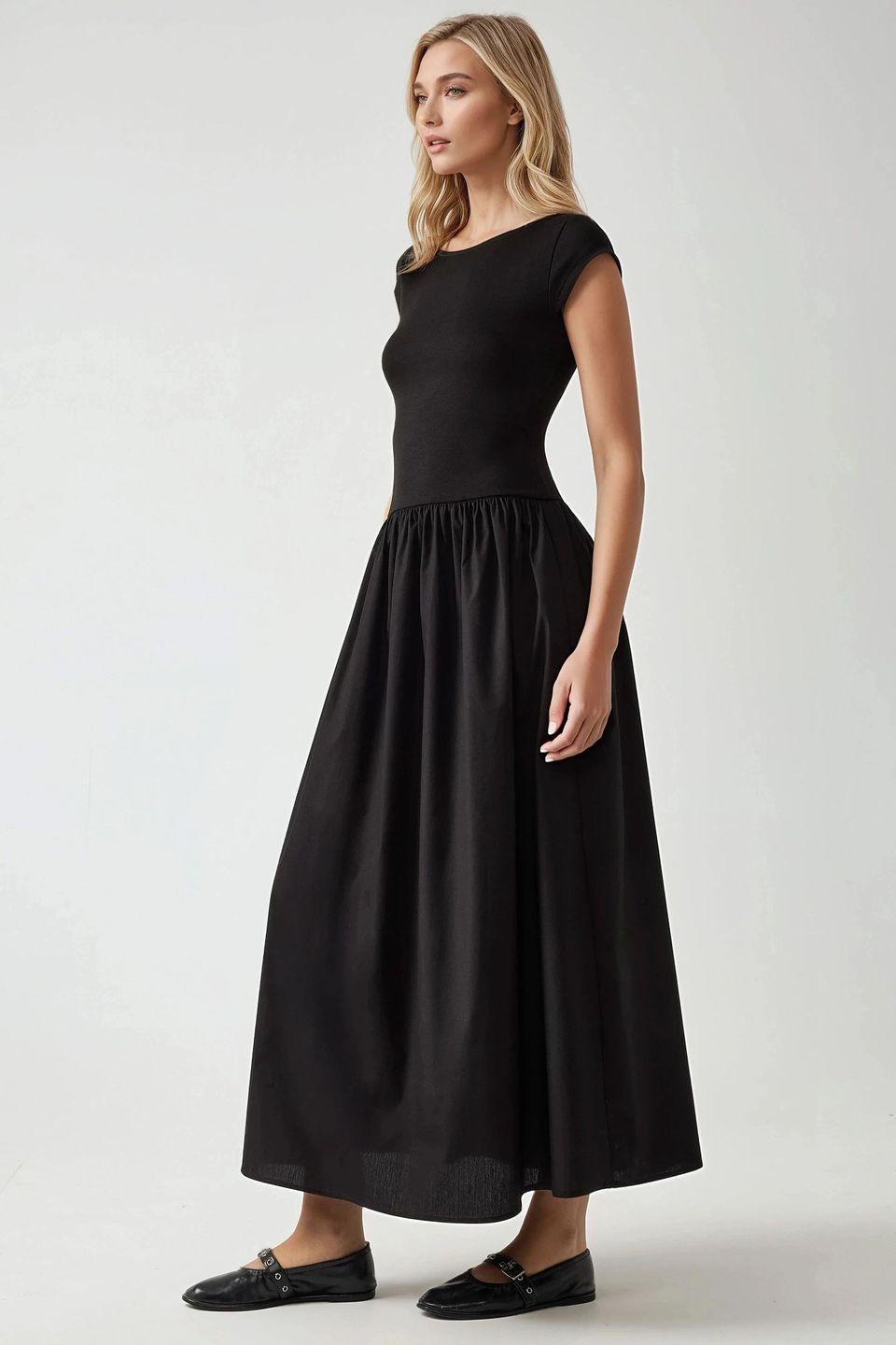 Boat Neck A-Form Fit Maxi Dress
