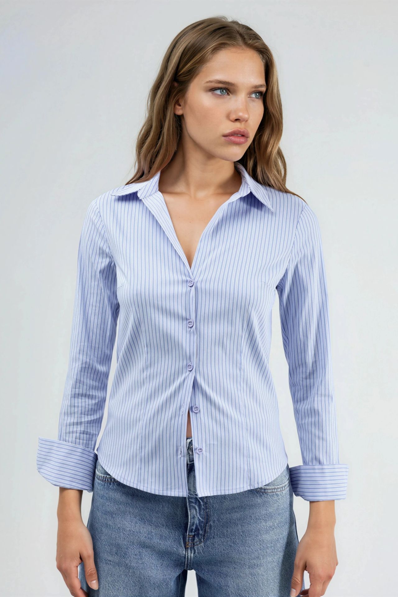 Fitted Striped Basic Shirt 7