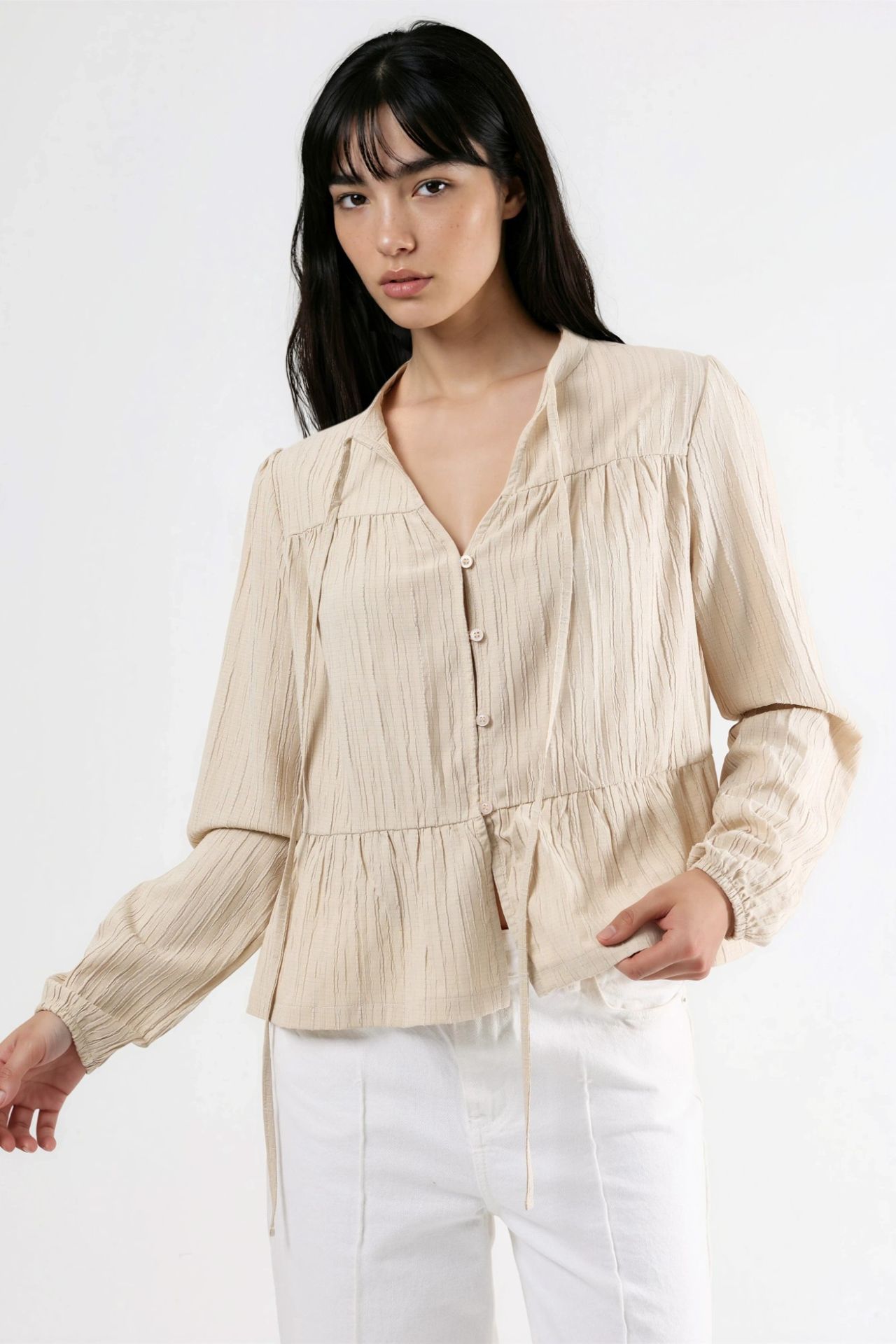 Long Sleeve Tippet Collar Blouse 1