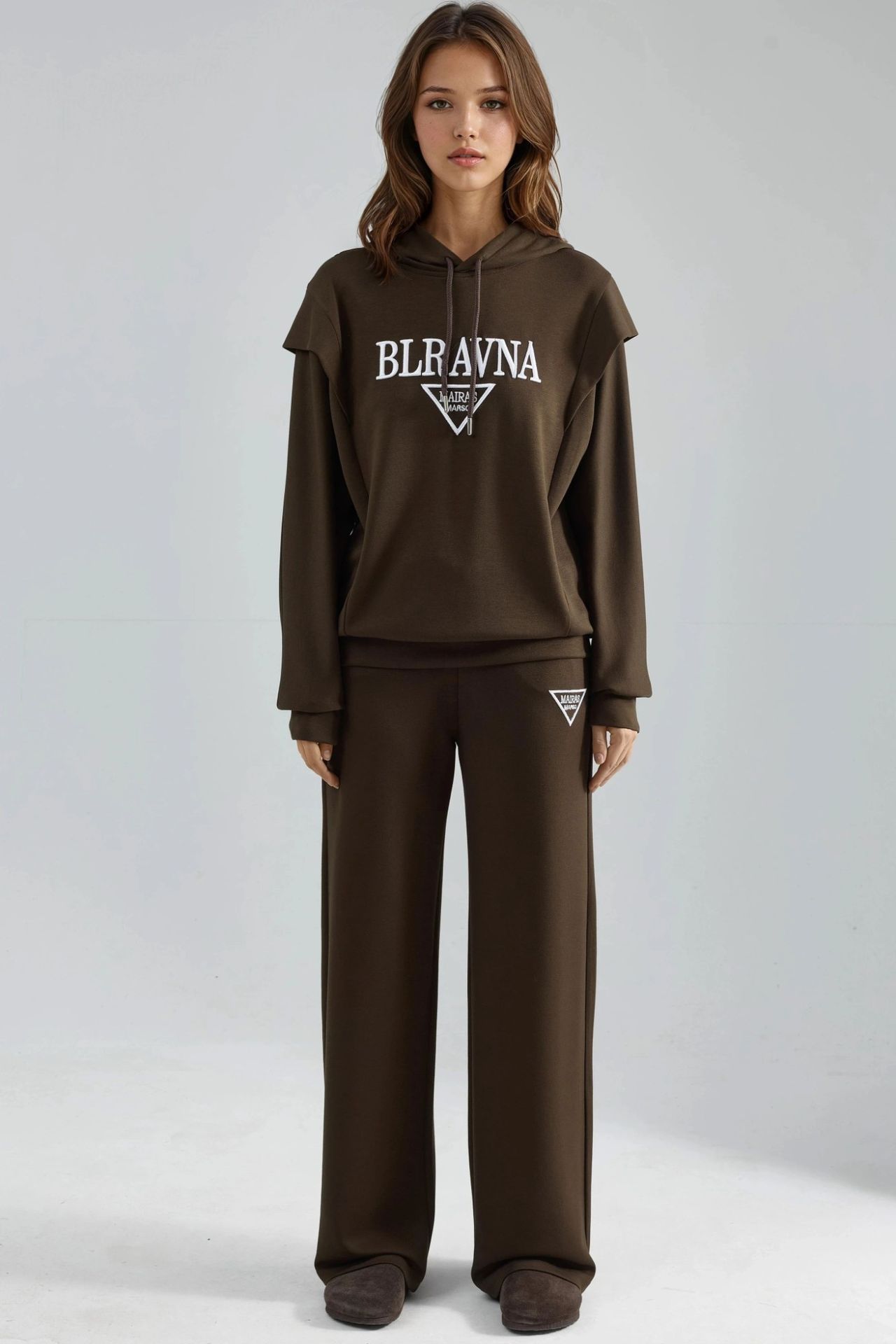 Modal Touch Embroidered Hooded Two-Piece Set Bersan Collection 8
