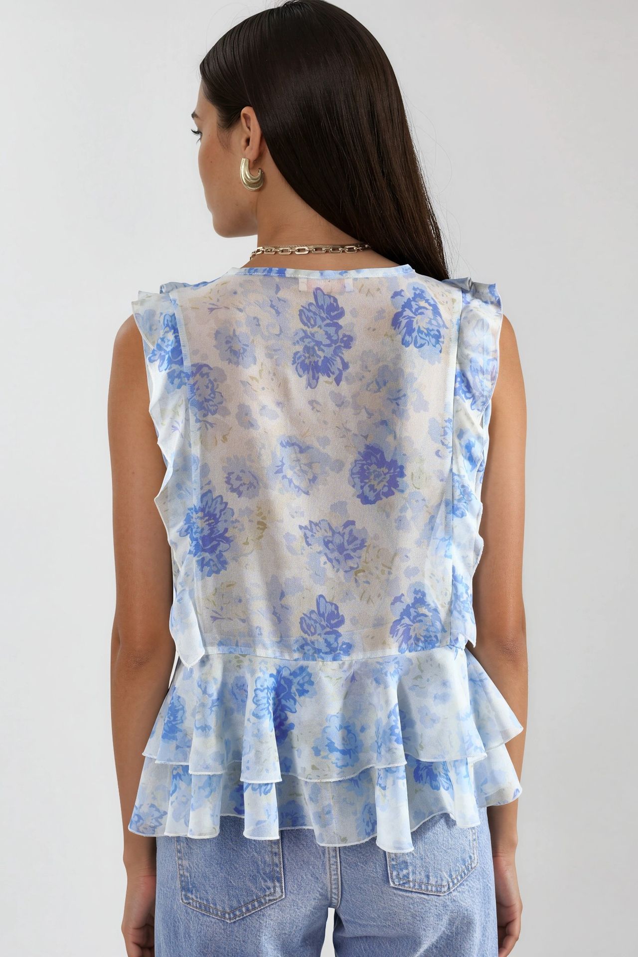 Floral V-Neck Chiffon Blouse with Tie Closure 4