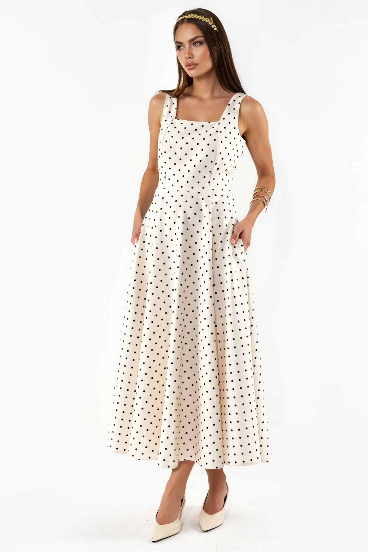 Polka Dot Tie Detail Midi Dress 4