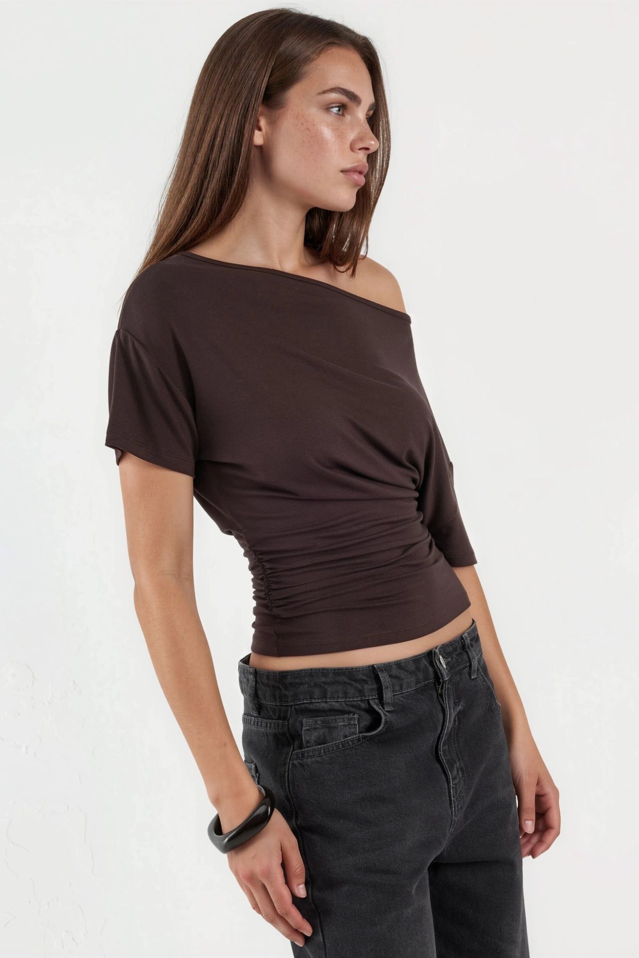 Asymmetrical Neck Soft Viscose Knit Top 2