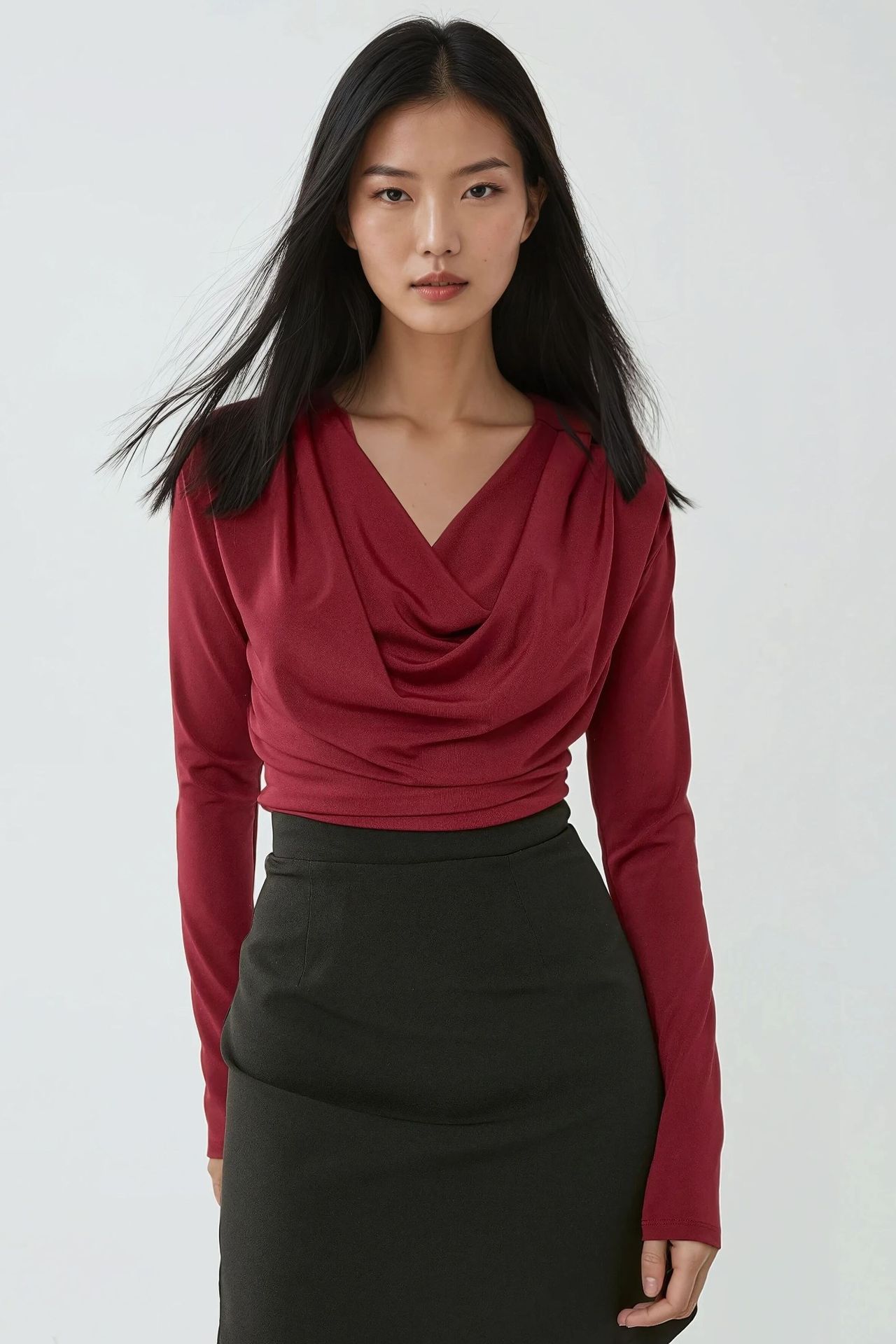 Shawl Collar Shoulder Padded Blouse