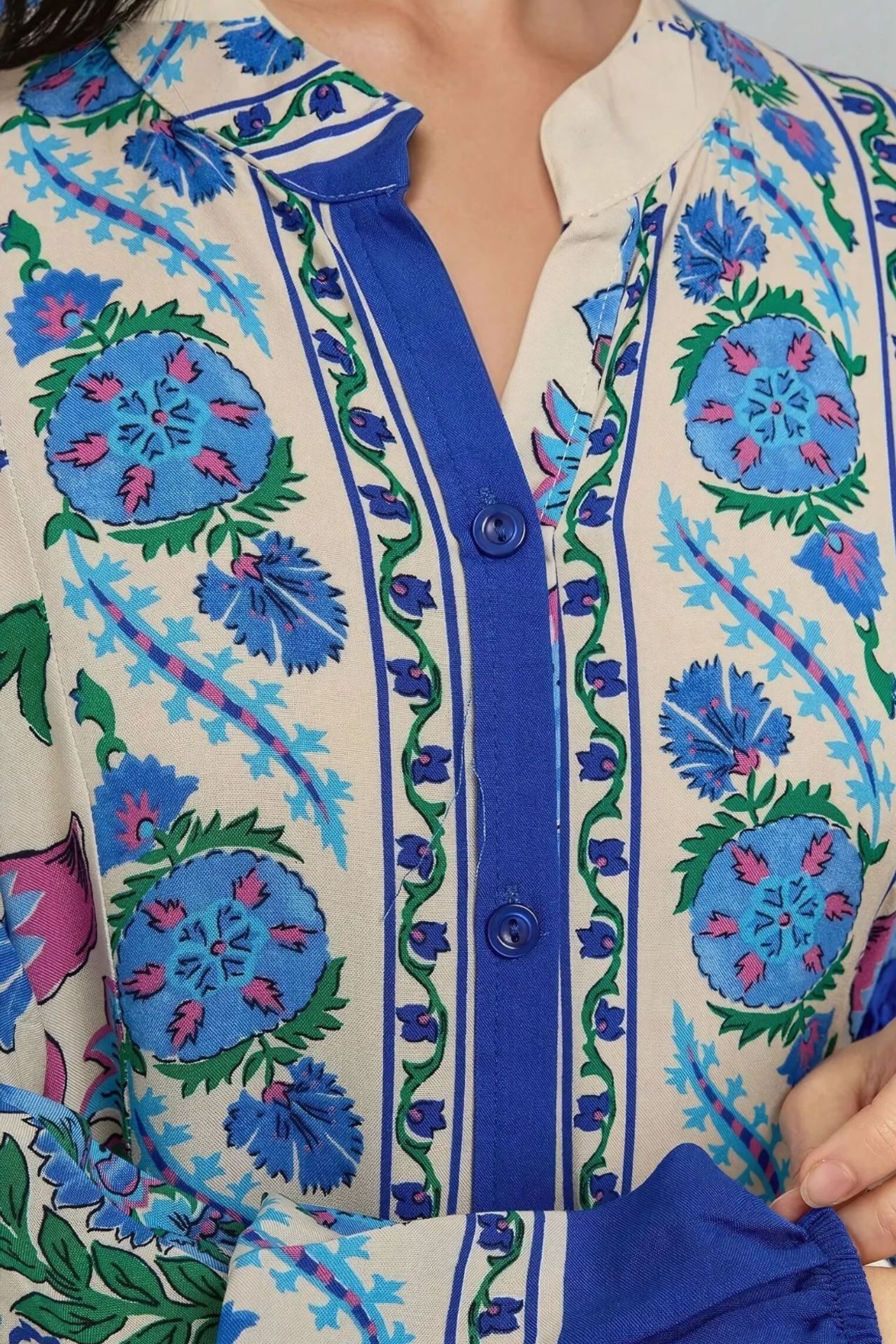 Patterned Maxi Dress with Shirt Collar