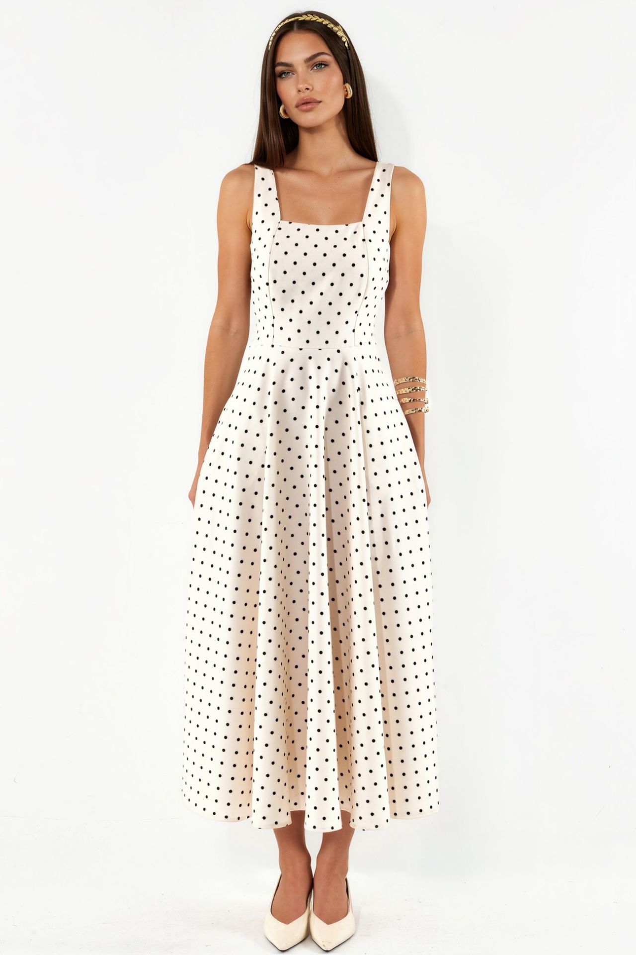 Polka Dot Tie Detail Midi Dress 7