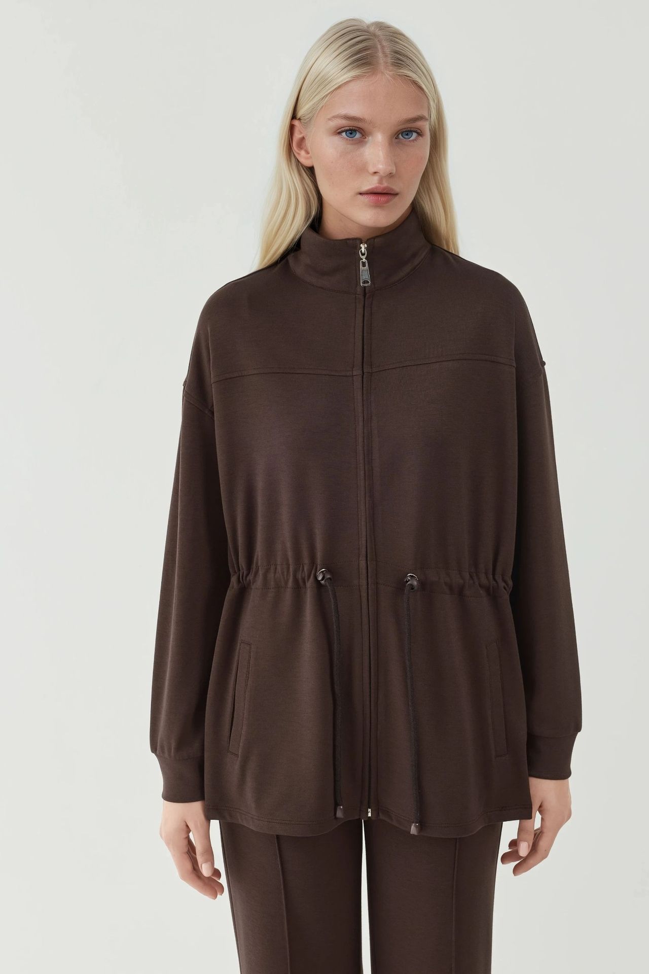 Modal Touch Long Jacket with Adjustable Waist 1