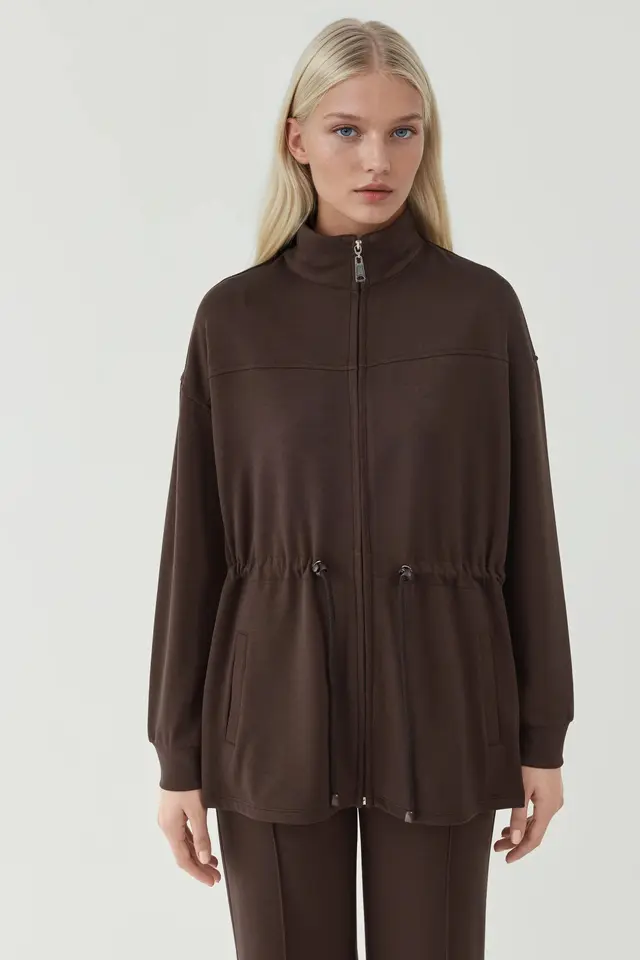 Modal Touch Long Jacket with Adjustable Waist