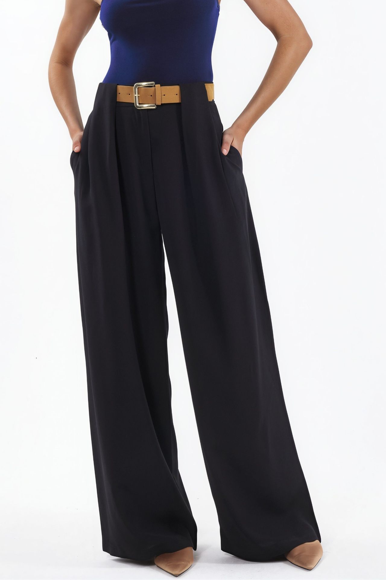 High Waist Palazzo Belted Pants