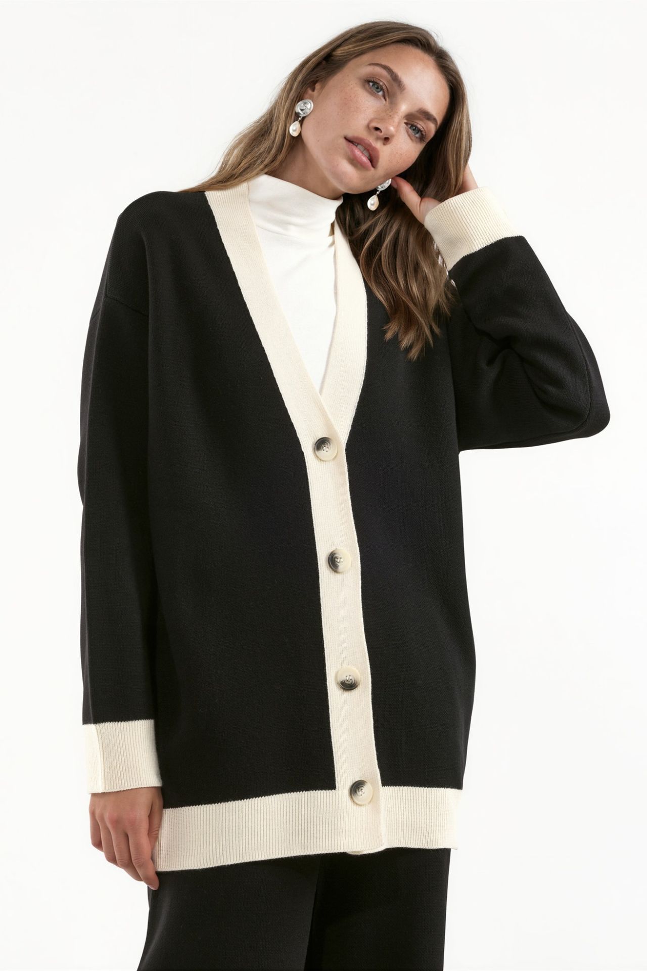 Buttoned Cardigan & Textured High Waist Knit Pants Co-Ord Set 5