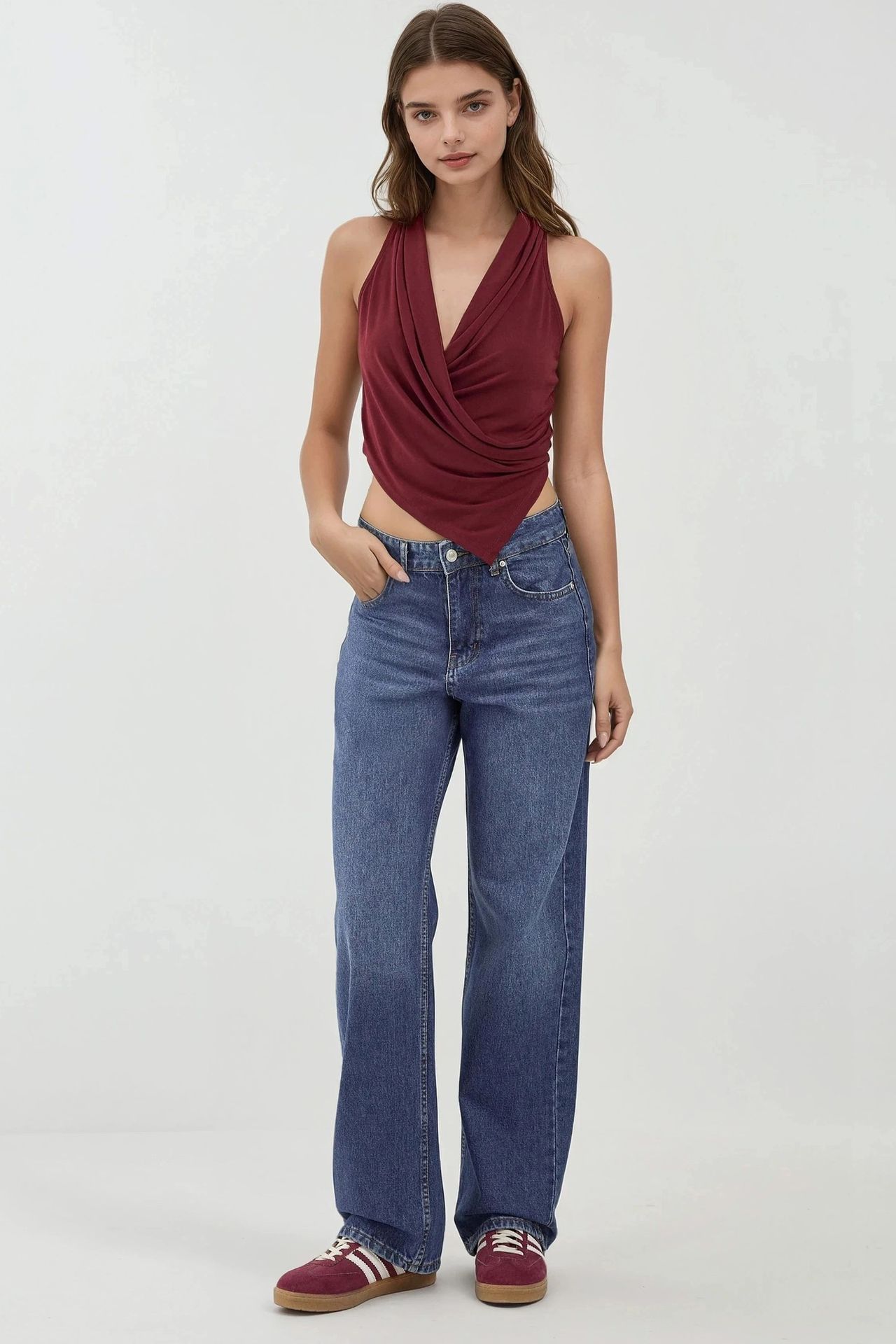 Draped Cowl Neck Sleeveless Crop Top 4