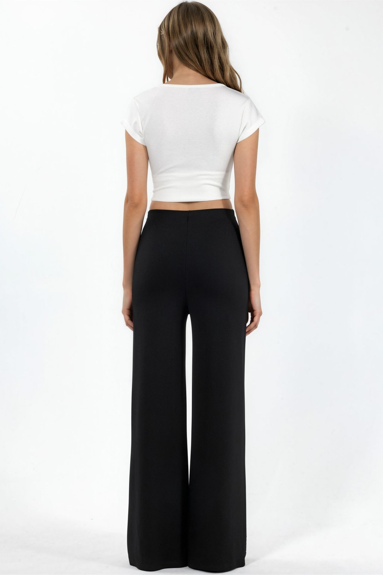 High Waist Straight Leg Pants with Stone Accessory 3